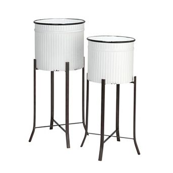 Hello Honey Round Metal Planters on Stands, Set of 2