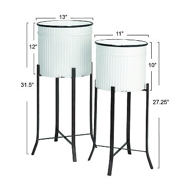 Hello Honey Round Metal Planters on Stands, Set of 2
