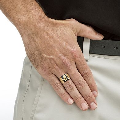 Men's 14k Gold-Plated Black Onyx Praying Hands Ring