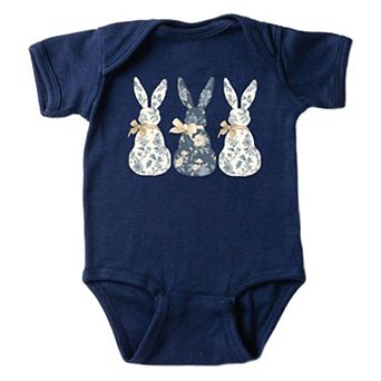 Three Blue Willow Bunnies - Baby Short Sleeve Graphic Bodysuit