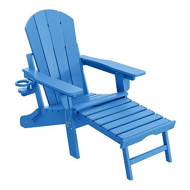 Folding Adjustable Adirondack Chair with Retractable Ottoman and Cup Holder (Set of 2)