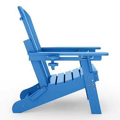 Folding Adjustable Adirondack Chair with Retractable Ottoman and Cup Holder (Set of 2)