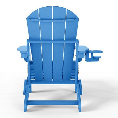 Folding Adjustable Adirondack Chair with Retractable Ottoman and Cup Holder (Set of 2)