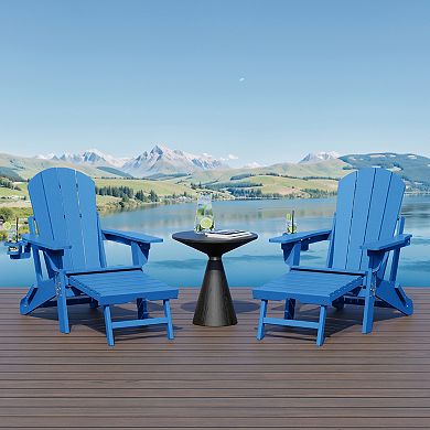 Folding Adjustable Adirondack Chair with Retractable Ottoman and Cup Holder (Set of 2)