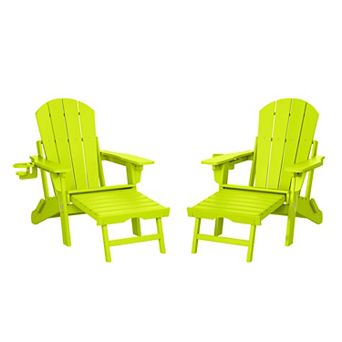 Folding Adjustable Adirondack Chair with Retractable Ottoman and Cup Holder (Set of 2)