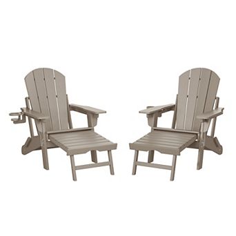Folding Adjustable Adirondack Chair with Retractable Ottoman and Cup Holder (Set of 2)