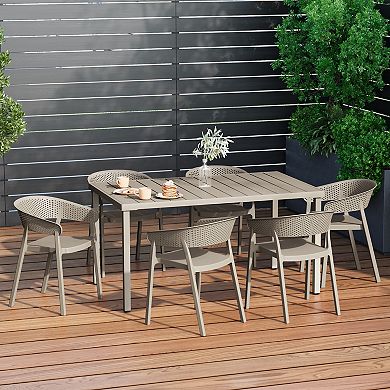 7-Piece Outdoor Metal Rectangle Patio Dining Table Set With Stackable Patio Dining Chairs