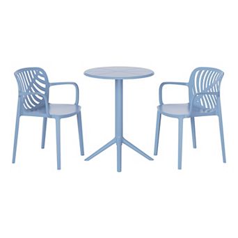 3 pc Outdoor Resin Patio Bistro Table Set with Stackable Patio Dining Side Chairs For 2