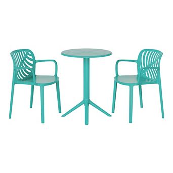 3 pc Outdoor Resin Patio Bistro Table Set with Stackable Patio Dining Side Chairs For 2
