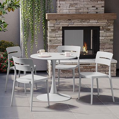 5-Piece Outdoor Indoor Round Metal Patio Dining Table Set With Stackable Patio Chairs