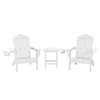 3 pc Kids HDPE Adirondack Chairs Set with Square Side Table and Cup Holders