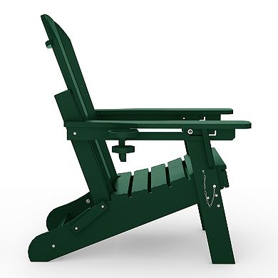 Folding Adjustable Adirondack Chair with Retractable Ottoman and Cup Holder