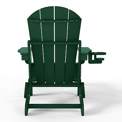 Folding Adjustable Adirondack Chair with Retractable Ottoman and Cup Holder