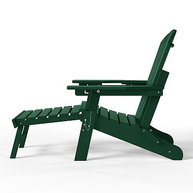 Folding Adjustable Adirondack Chair with Retractable Ottoman and Cup Holder