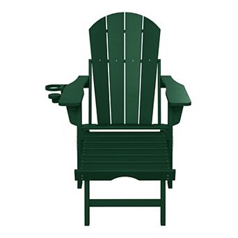 Folding Adjustable Adirondack Chair with Retractable Ottoman and Cup Holder