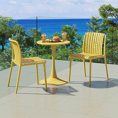 3-Piece Outdoor Metal Dining Table Set And Stackable Resin Patio Chairs