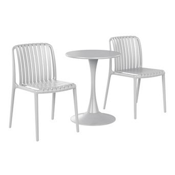 3 pc Outdoor Metal Dining Table Set And Stackable Resin Patio Chairs
