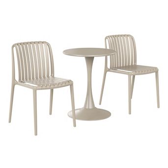3 pc Outdoor Metal Dining Table Set And Stackable Resin Patio Chairs