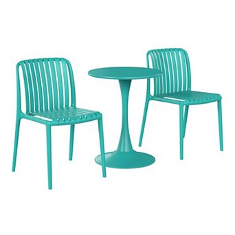 3 pc Outdoor Metal Dining Table Set And Stackable Resin Patio Chairs