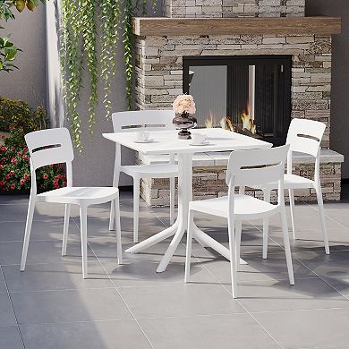 Modern 5-Piece Resin Patio Dining Table Set with Stackable Patio Dining Chairs