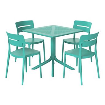 Modern 5 pc Resin Patio Dining Table Set with Stackable Patio Dining Chairs
