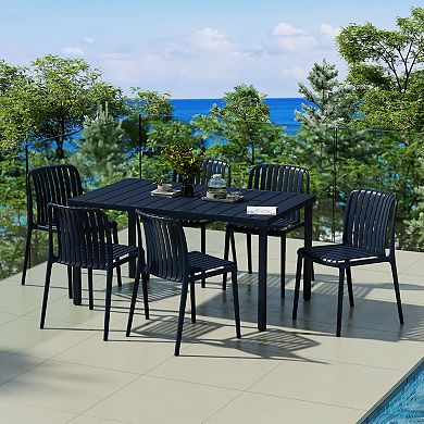 7-Piece Outdoor Patio Dining Table Set With Stackable Patio Chairs