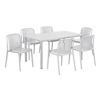 7 pc Outdoor Patio Dining Table Set With Stackable Patio Chairs