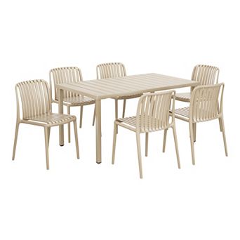 7 pc Outdoor Patio Dining Table Set With Stackable Patio Chairs