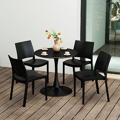 5-Piece Indoor Outdoor Round Metal Patio Dining Table Set With Stackable Patio Dining Side Chairs