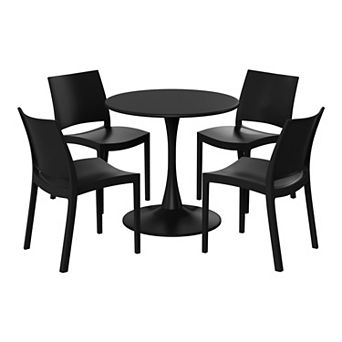 5 pc Indoor Outdoor Round Metal Patio Dining Table Set With Stackable Patio Dining Side Chairs