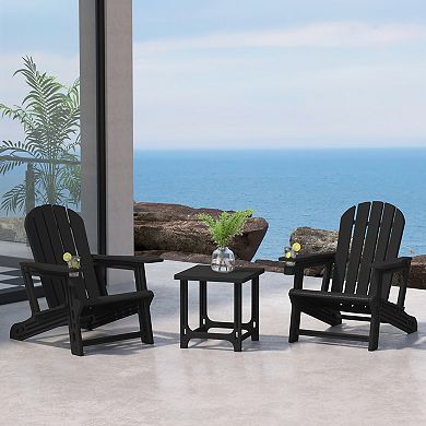 3-Piece HDPE Plastic Adirondack Patio Chairs With 18" Square Side Table Set