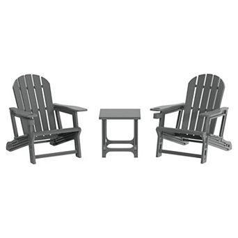 3 pc HDPE Plastic Adirondack Patio Chairs With 18" Square Side Table Set