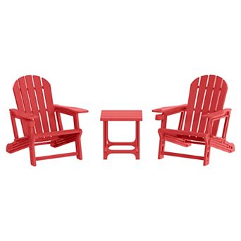 3 pc HDPE Plastic Adirondack Patio Chairs With 18" Square Side Table Set