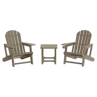 3 pc HDPE Plastic Adirondack Patio Chairs With 18" Square Side Table Set