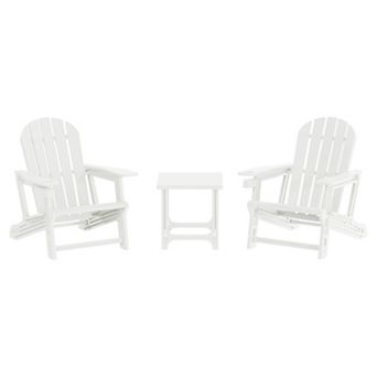 3 pc HDPE Plastic Adirondack Patio Chairs With 18" Square Side Table Set