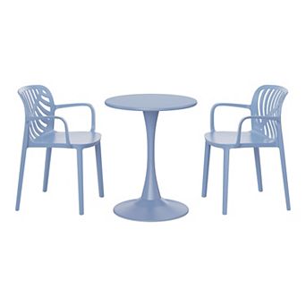 3 pc Outdoor Indoor Metal Patio Dining Table Set With Stackable Patio Chairs