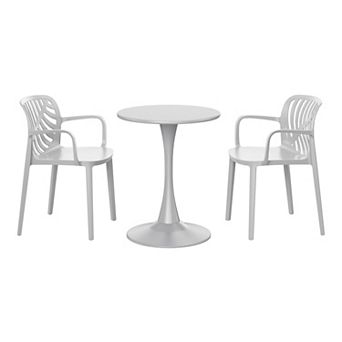 3 pc Outdoor Indoor Metal Patio Dining Table Set With Stackable Patio Chairs