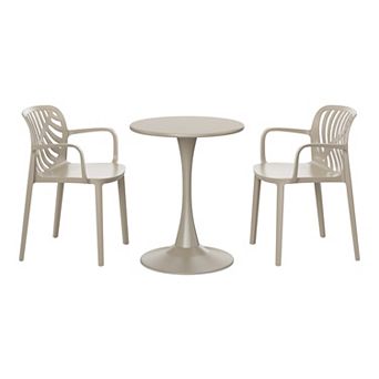 3 pc Outdoor Indoor Metal Patio Dining Table Set With Stackable Patio Chairs