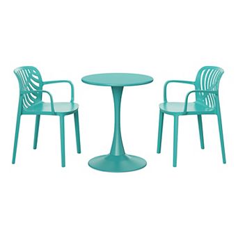 3 pc Outdoor Indoor Metal Patio Dining Table Set With Stackable Patio Chairs