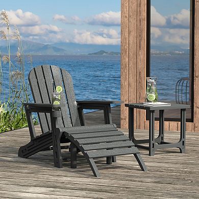 3-Piece HDPE Outdoor Patio Adirondack Chair with Ottoman and 18" Side Table Set