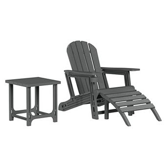 3 pc HDPE Outdoor Patio Adirondack Chair with Ottoman and 18" Side Table Set