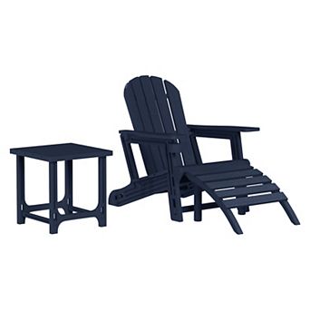 3 pc HDPE Outdoor Patio Adirondack Chair with Ottoman and 18" Side Table Set