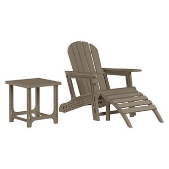 3 pc HDPE Outdoor Patio Adirondack Chair with Ottoman and 18" Side Table Set