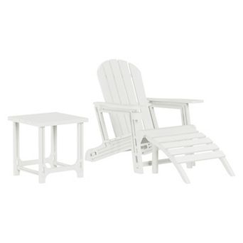 3 pc HDPE Outdoor Patio Adirondack Chair with Ottoman and 18" Side Table Set