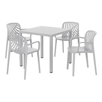 5 pc Outdoor Square Dining Table Patio Set with Stackable Patio Dining Chairs