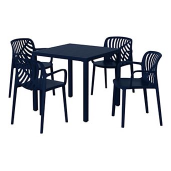 5 pc Outdoor Square Dining Table Patio Set with Stackable Patio Dining Chairs