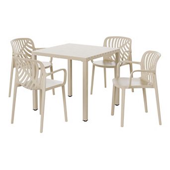 5 pc Outdoor Square Dining Table Patio Set with Stackable Patio Dining Chairs