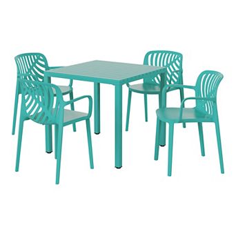 5 pc Outdoor Square Dining Table Patio Set with Stackable Patio Dining Chairs