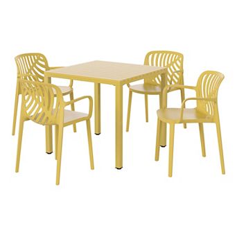 5 pc Outdoor Square Dining Table Patio Set with Stackable Patio Dining Chairs