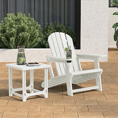 2-Piece HDPE Plastic Adirondack Patio Chair With 18" Side Table Set